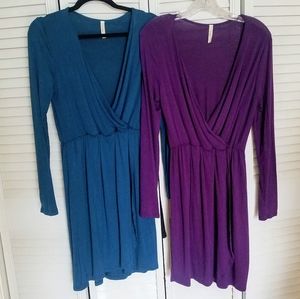 2 long sleeve wrap dresses